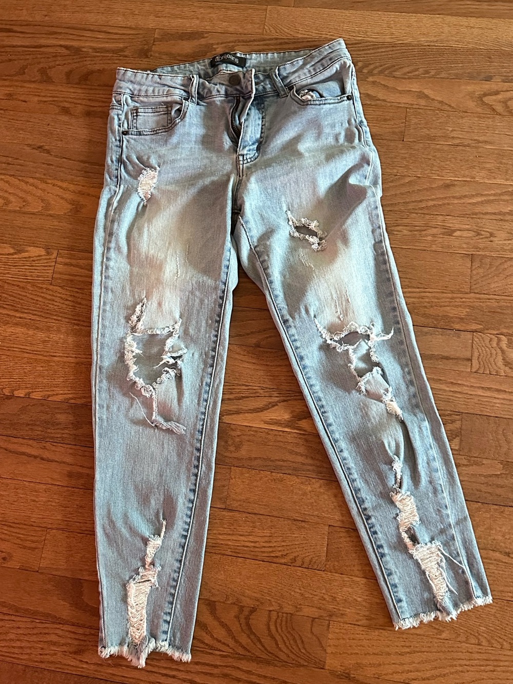 Ripped Light Blue Skinny Jeans for Women - Distressed Mid-Rise